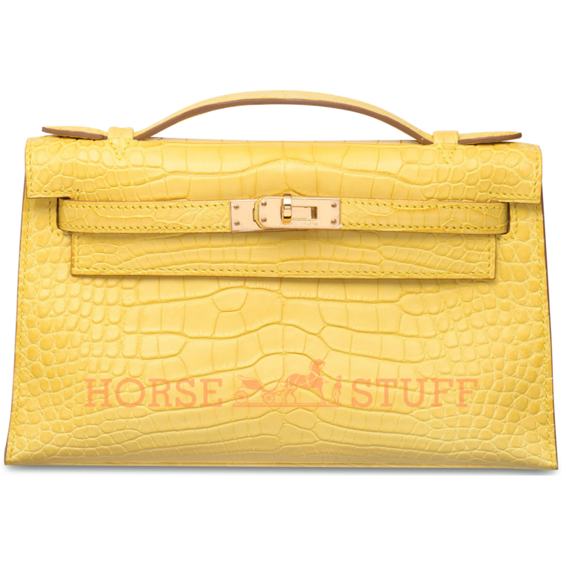 Hermès Kelly Pochette Clutch Mimosa Matte Crocodile Alligator GHW