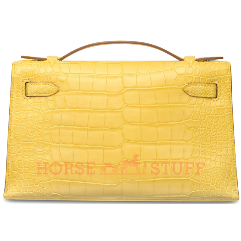 Hermès Kelly Pochette Clutch Mimosa Matte Crocodile Alligator GHW