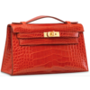 Hermès Kelly Pochette Clutch Orange Poppy Lisse Crocodile Alligator GHW