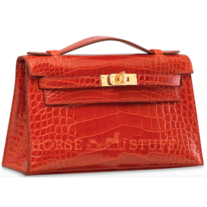 Hermès Kelly Pochette Clutch Orange Poppy Lisse Crocodile Alligator GHW