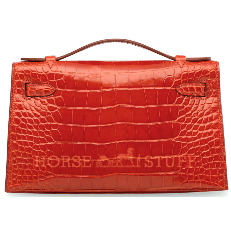 Hermès Kelly Pochette Clutch Orange Poppy Lisse Crocodile Alligator GHW