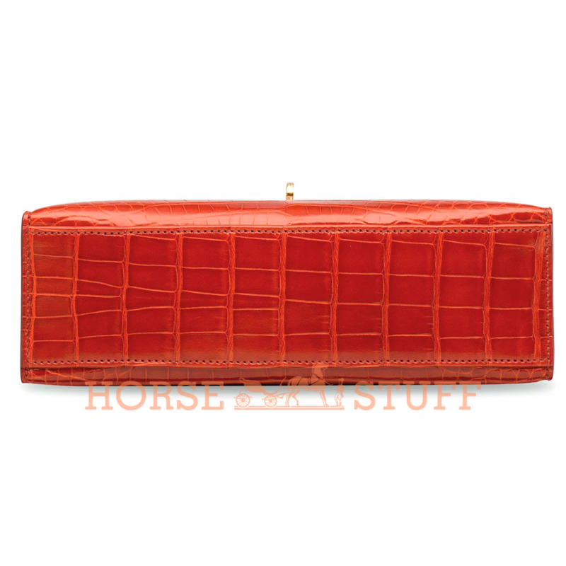 Hermès Kelly Pochette Clutch Orange Poppy Lisse Crocodile Alligator GHW