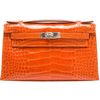 Hermès Kelly Pochette Clutch Orange Lisse Crocodile Alligator PHW