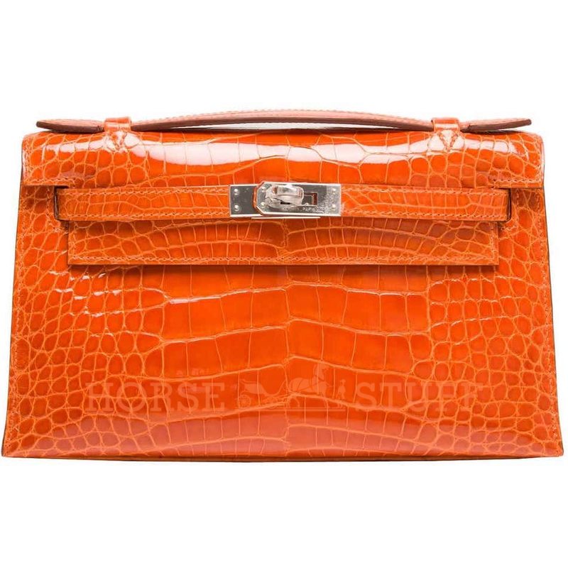 Hermès Kelly Pochette Clutch Orange Lisse Crocodile Alligator PHW