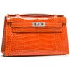 Hermès Kelly Pochette Clutch Orange Lisse Crocodile Alligator PHW