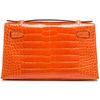 Hermès Kelly Pochette Clutch Orange Lisse Crocodile Alligator PHW