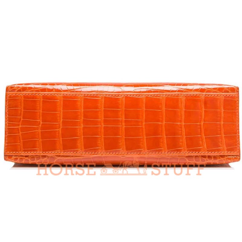 Hermès Kelly Pochette Clutch Orange Lisse Crocodile Alligator PHW