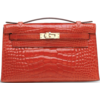 Hermès Kelly Pochette Clutch Rose Extreme Lisse Crocodile Alligator Permabrass