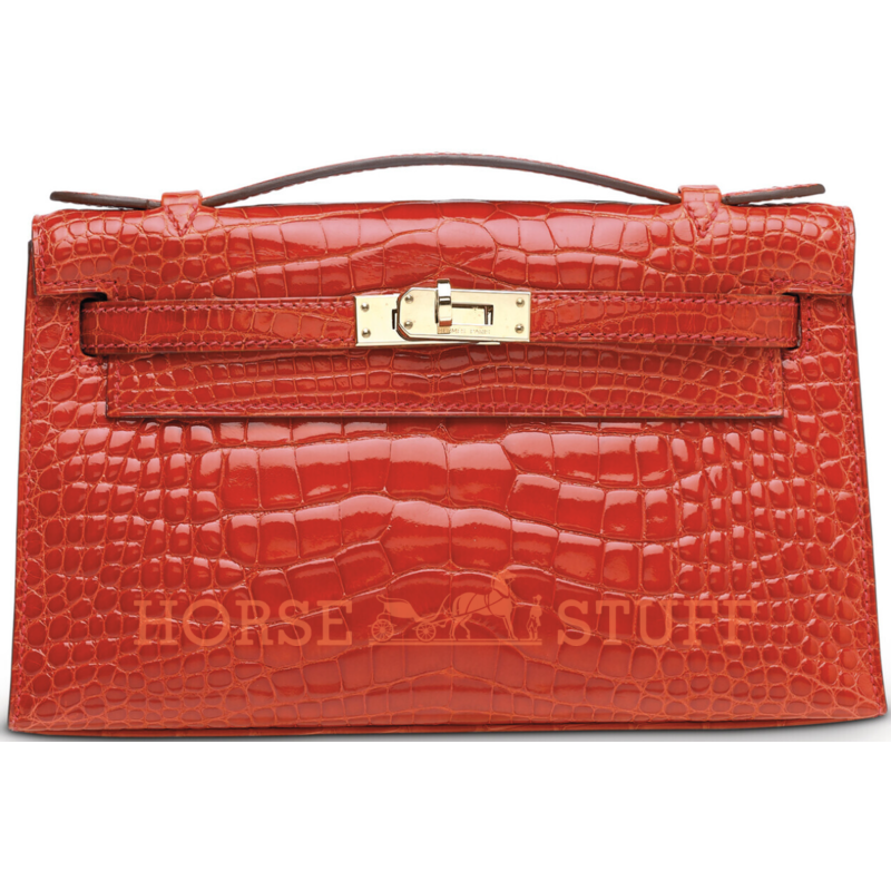 Hermès Kelly Pochette Clutch Rose Extreme Lisse Crocodile Alligator Permabrass