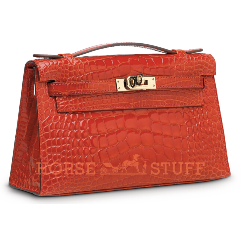 Hermès Kelly Pochette Clutch Rose Extreme Lisse Crocodile Alligator Permabrass