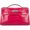 Hermès Kelly Pochette Clutch Rose Extreme Lisse Crocodile Alligator PHW