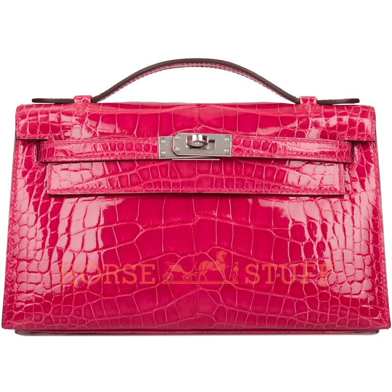 Hermès Kelly Pochette Clutch Rose Extreme Lisse Crocodile Alligator PHW