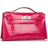 Hermès Kelly Pochette Clutch Rose Extreme Lisse Crocodile Alligator PHW