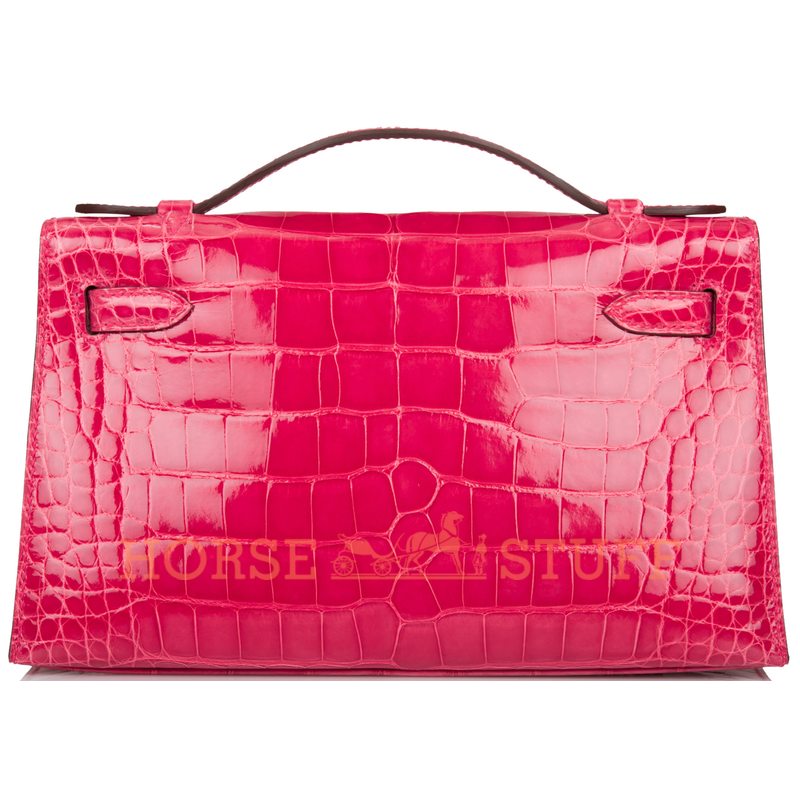 Hermès Kelly Pochette Clutch Rose Extreme Lisse Crocodile Alligator PHW