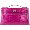 Hermès Kelly Pochette Clutch Rose Scheherazade Lisse Crocodile Alligator GHW