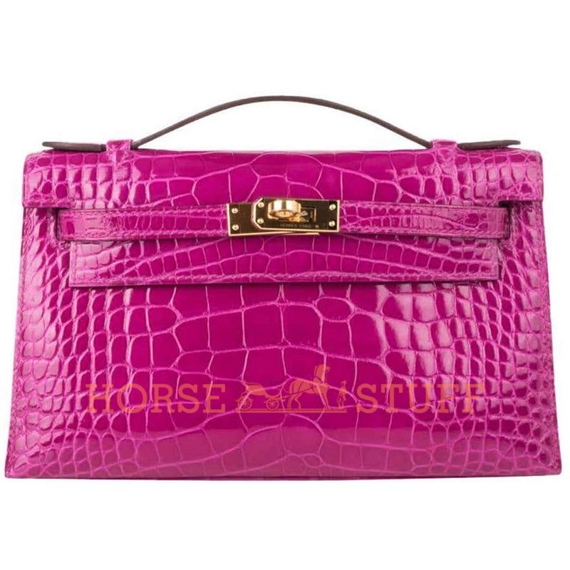 Hermès Kelly Pochette Clutch Rose Scheherazade Lisse Crocodile Alligator GHW