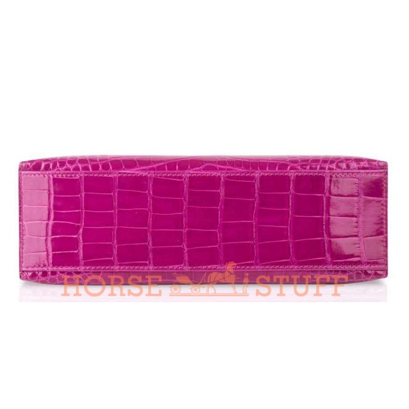 Hermès Kelly Pochette Clutch Rose Scheherazade Lisse Crocodile Alligator GHW