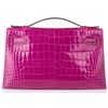 Hermès Kelly Pochette Clutch Rose Scheherazade Lisse Crocodile Alligator GHW