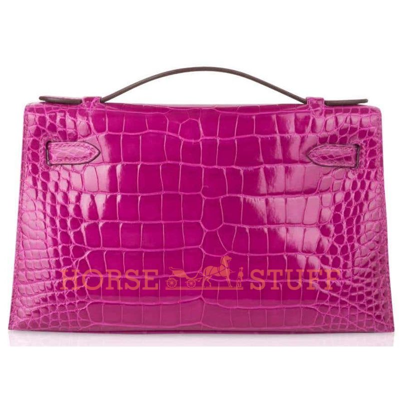 Hermès Kelly Pochette Clutch Rose Scheherazade Lisse Crocodile Alligator GHW