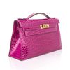 Hermès Kelly Pochette Clutch Rose Scheherazade Lisse Crocodile Alligator GHW