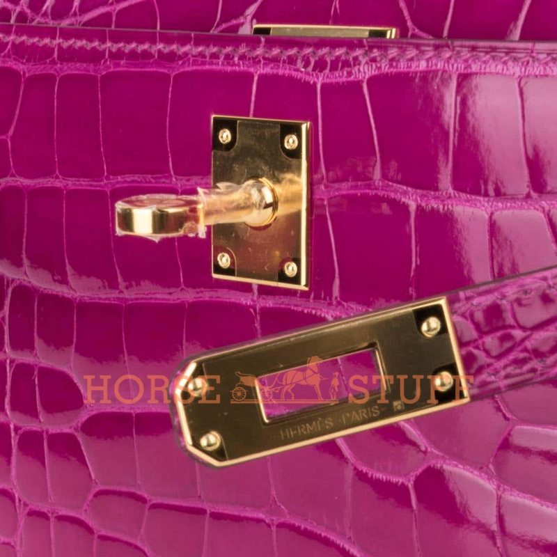 Hermès Kelly Pochette Clutch Rose Scheherazade Lisse Crocodile Alligator GHW