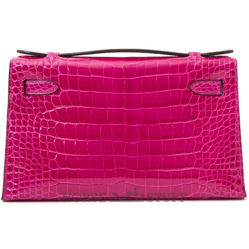 Hermès Kelly Pochette Clutch Rose Scheherazade Lisse Crocodile Alligator PHW