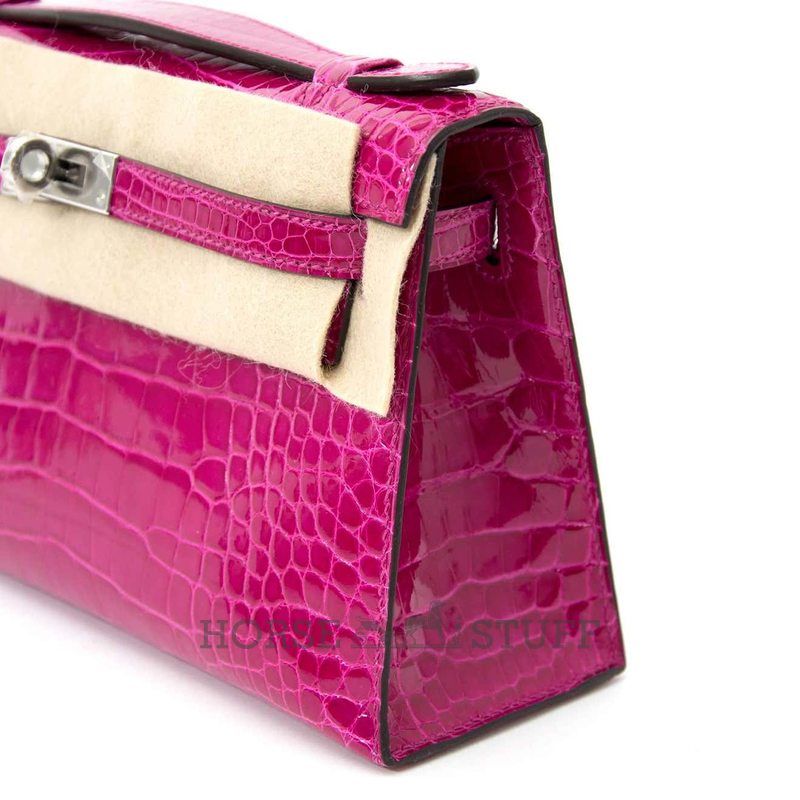 Hermès Kelly Pochette Clutch Rose Scheherazade Lisse Crocodile Alligator PHW
