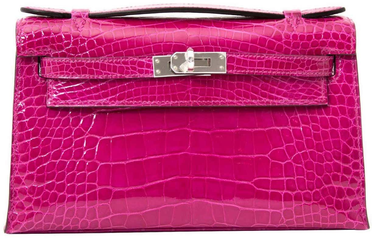 Hermes Fuchsia Pink Lizard Mini Kelly Pochette Clutch Bag Handbag