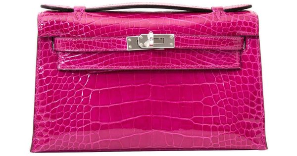 Hermes Kelly Pochette Clutch Bag Rose Scheherazade Pink Alligator