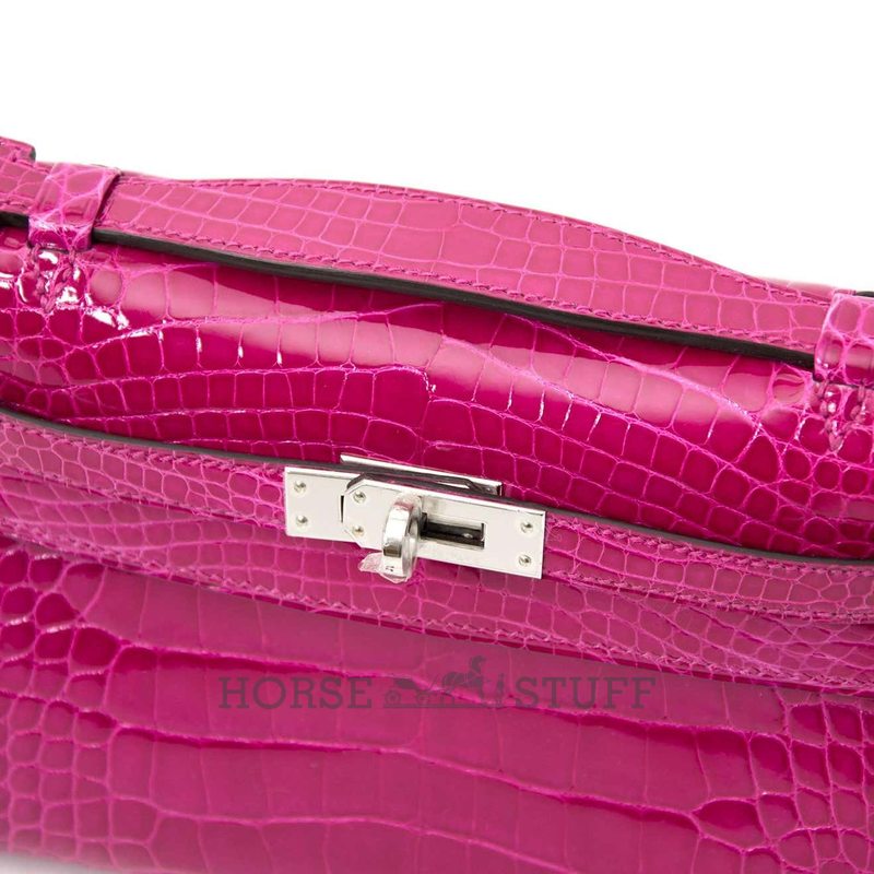 Hermès Kelly Pochette Clutch Rose Scheherazade Lisse Crocodile Alligator PHW
