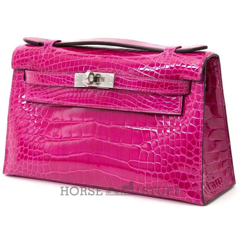 Hermès Kelly Pochette Clutch Rose Scheherazade Lisse Crocodile Alligator PHW