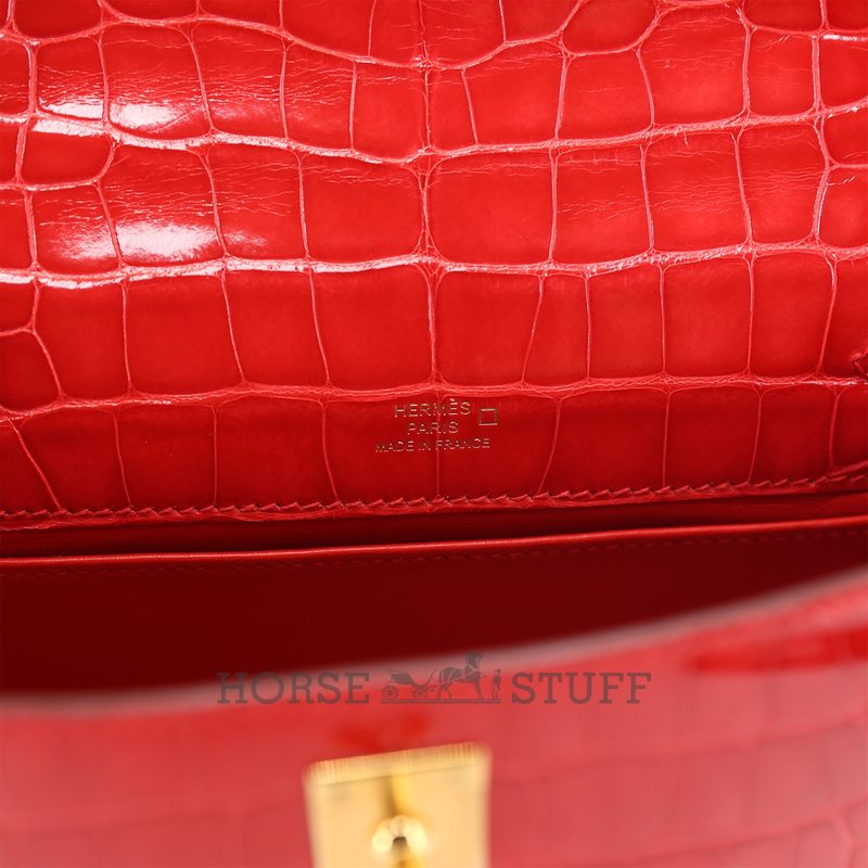 Hermès Kelly Pochette Clutch Rouge de Coeur Shiny Crocodile Alligator GHW