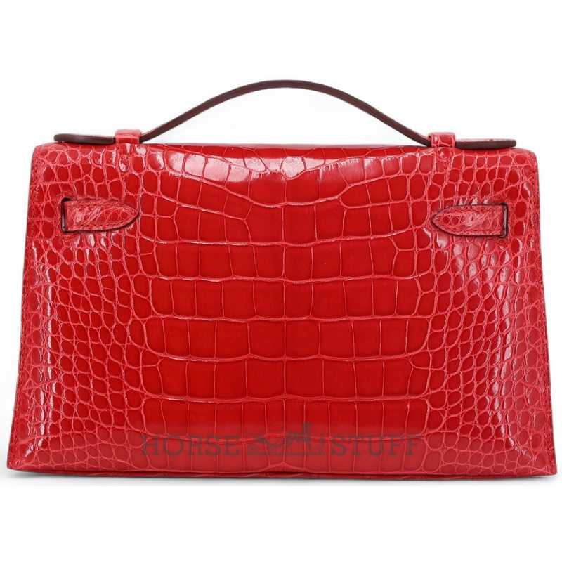 Hermès Kelly Pochette Clutch Rouge de Coeur Shiny Crocodile Alligator GHW