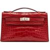 Hermes Kelly Pochette Clutch Rouge H Matte Crocodile Alligator PHW