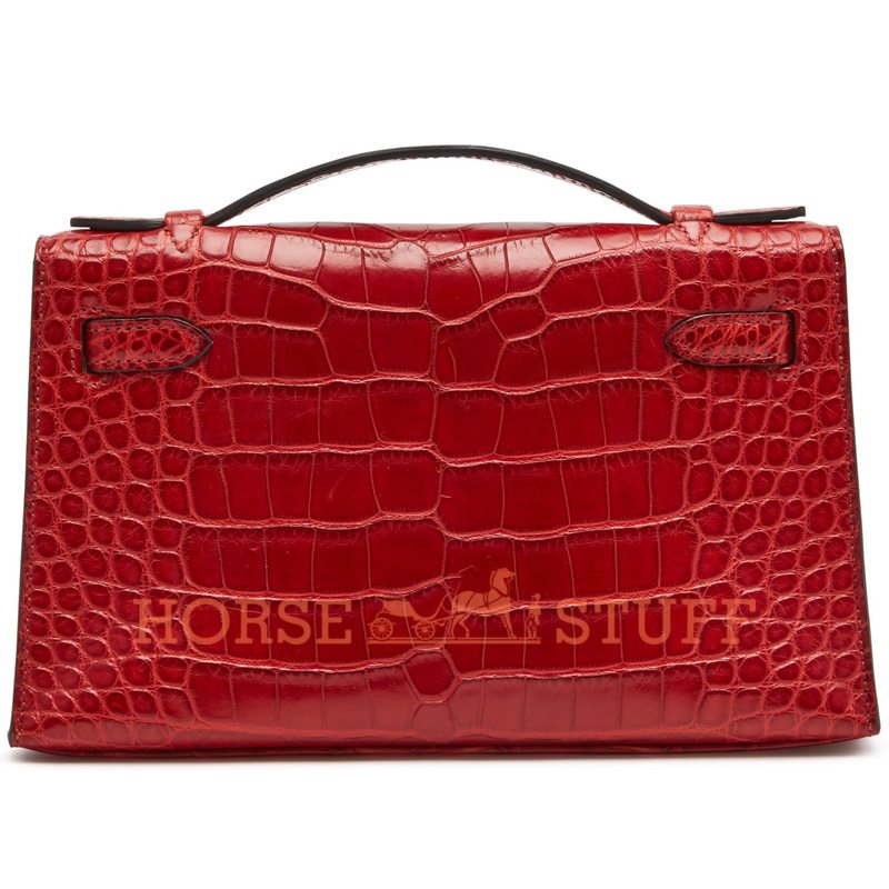 Hermes Kelly Pochette Clutch Rouge H Matte Crocodile Alligator PHW