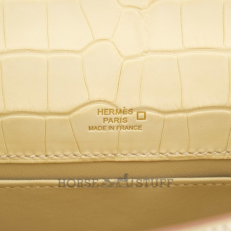 Hermès Kelly Pochette Clutch Vanilla Matte Crocodile Alligator GHW