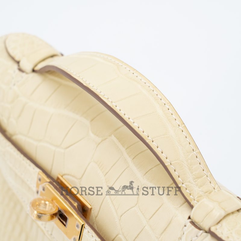 Hermès Kelly Pochette Clutch Vanilla Matte Crocodile Alligator GHW