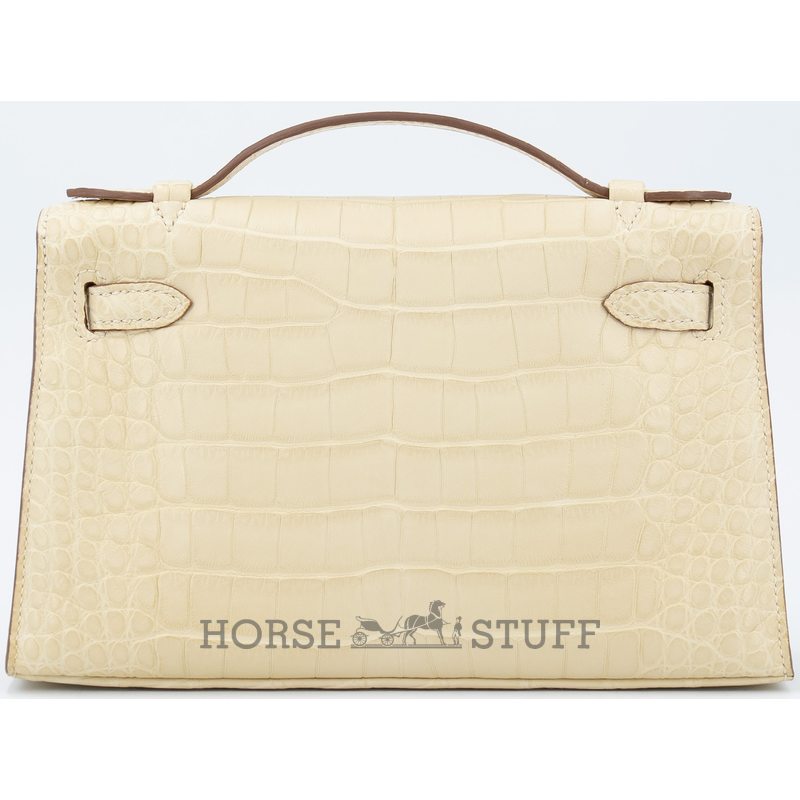 Hermès Kelly Pochette Clutch Vanilla Matte Crocodile Alligator GHW