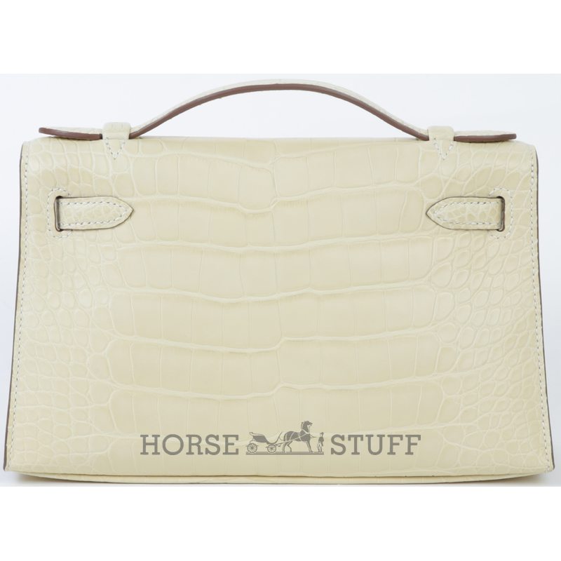 Hermès Kelly Pochette Clutch Vanilla Matte Crocodile Alligator PHW