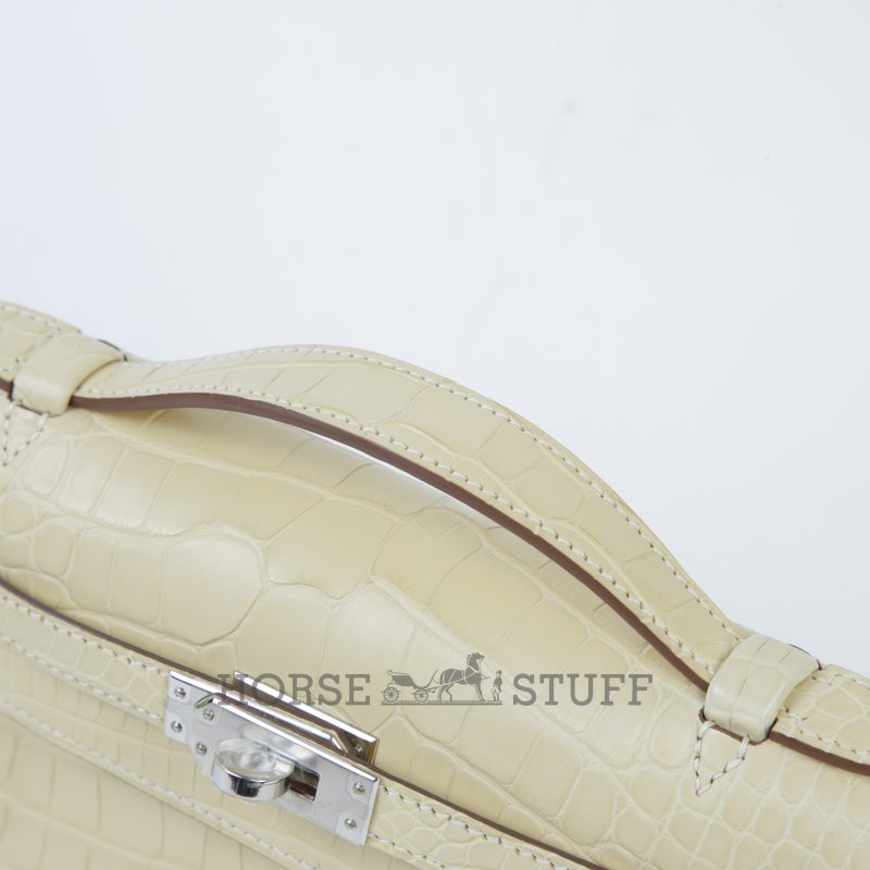 Hermès Kelly Pochette Clutch Vanilla Matte Crocodile Alligator PHW