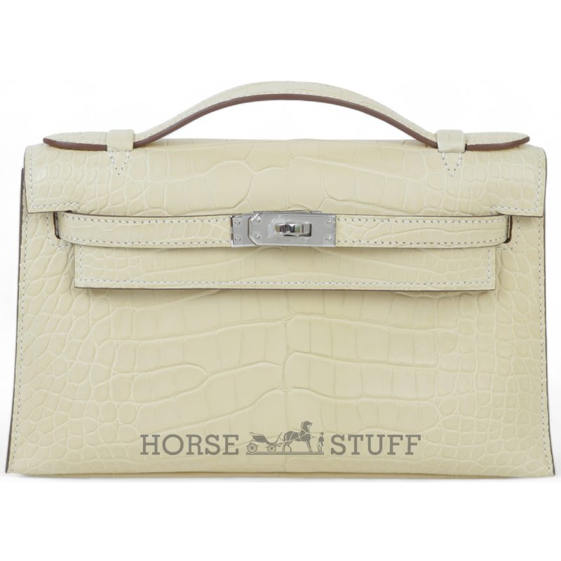 Hermès Kelly Pochette Clutch Vanilla Matte Crocodile Alligator PHW