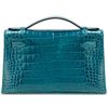 Hermès Kelly Pochette Clutch Vert Bosphore Lisse Crocodile Alligator GHW