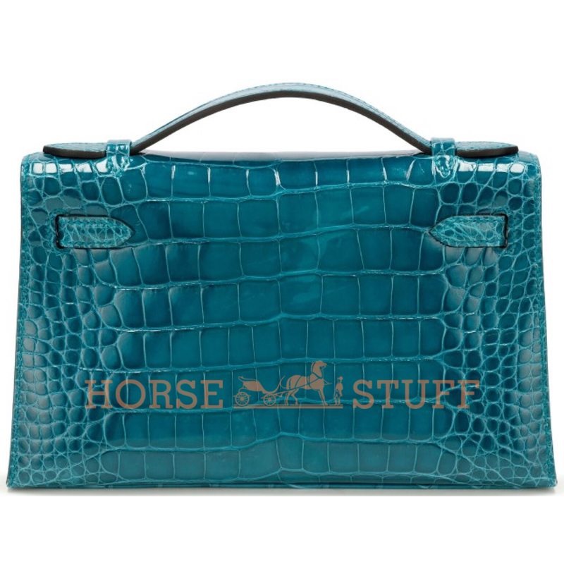 Hermès Kelly Pochette Clutch Vert Bosphore Lisse Crocodile Alligator GHW