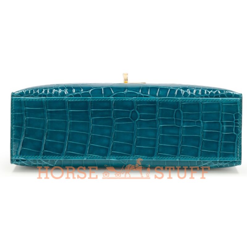 Hermès Kelly Pochette Clutch Vert Bosphore Lisse Crocodile Alligator GHW