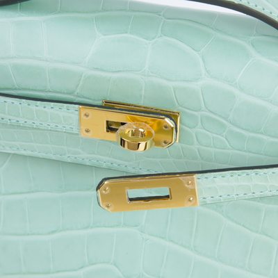 Hermès Kelly Pochette Clutch Vert d'Eau Matte Crocodile Alligator GHW