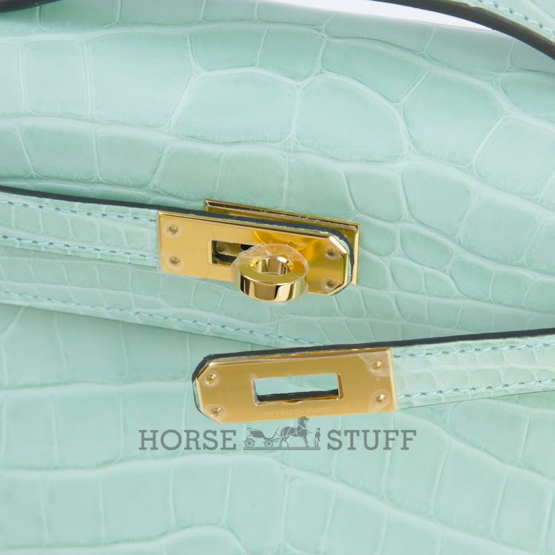 Hermès Kelly Pochette Clutch Vert d'Eau Matte Crocodile Alligator GHW