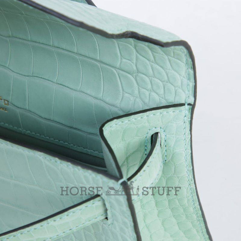 Hermès Kelly Pochette Clutch Vert d'Eau Matte Crocodile Alligator GHW