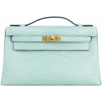Hermès Kelly Pochette Clutch Vert d'Eau Matte Crocodile Alligator GHW