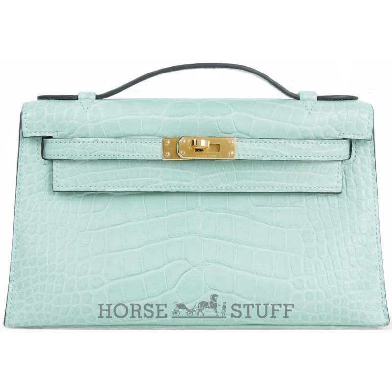 Hermès Kelly Pochette Clutch Vert d'Eau Matte Crocodile Alligator GHW