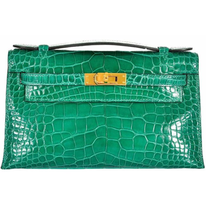 Hermès Kelly Pochette Vert Jade Alligator Mississippi Lisse